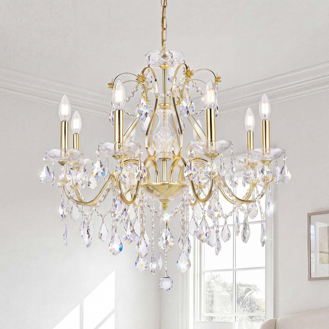 8 light Gold Chandelier Clear Royal Cut Crystal Gold Finish - LIGHTING by Joshua Marshal
