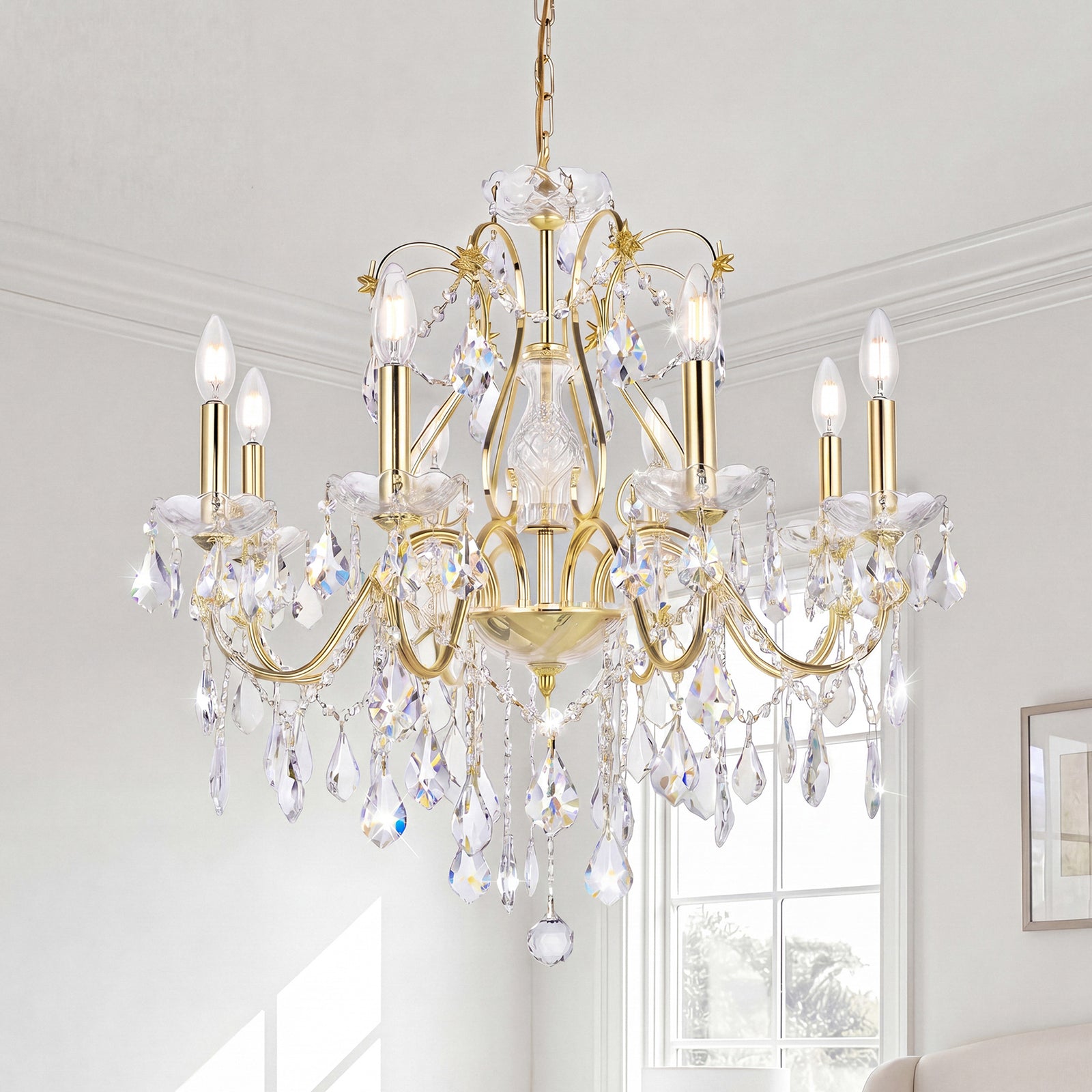 8 light Gold Chandelier Clear Royal Cut Crystal Gold Finish - LIGHTING by Joshua Marshal