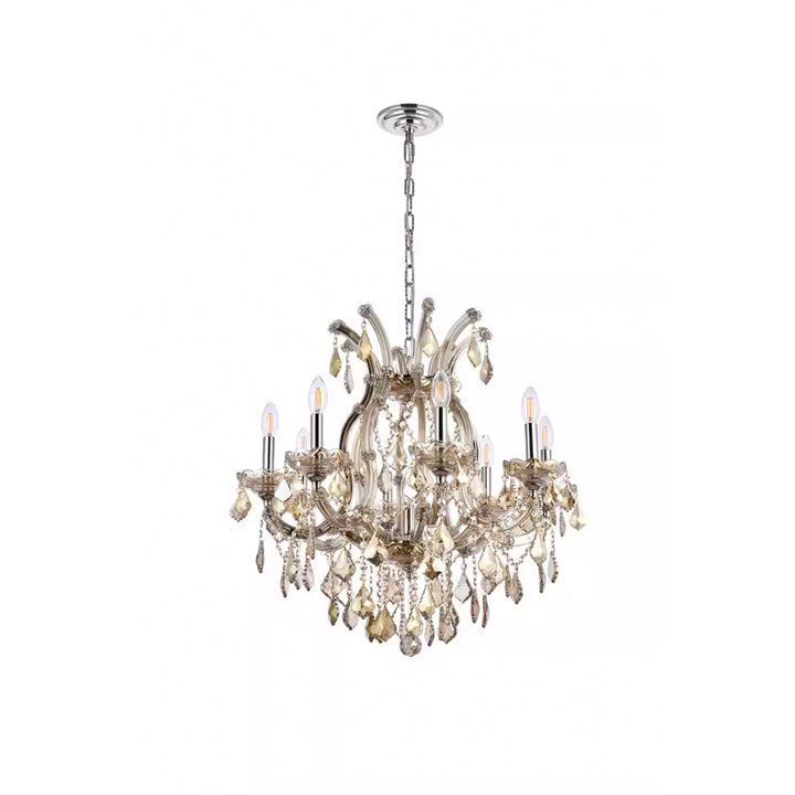 9 light Golden Teak Chandelier Golden Teak (Smoky) Royal Cut Crystal - View 3 - Joshua Marshal