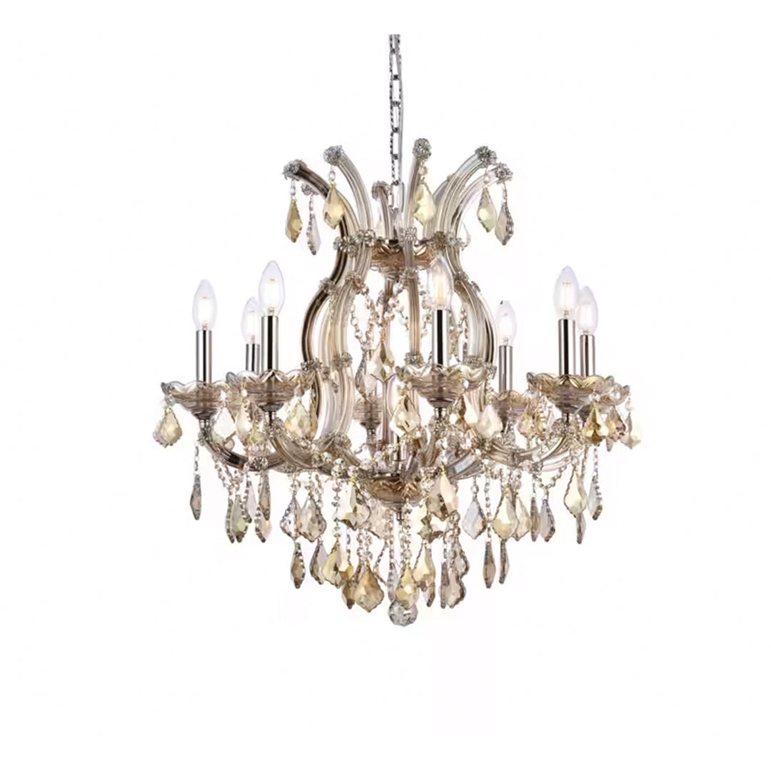 9 light Golden Teak Chandelier Golden Teak (Smoky) Royal Cut Crystal - View 4 - Joshua Marshal