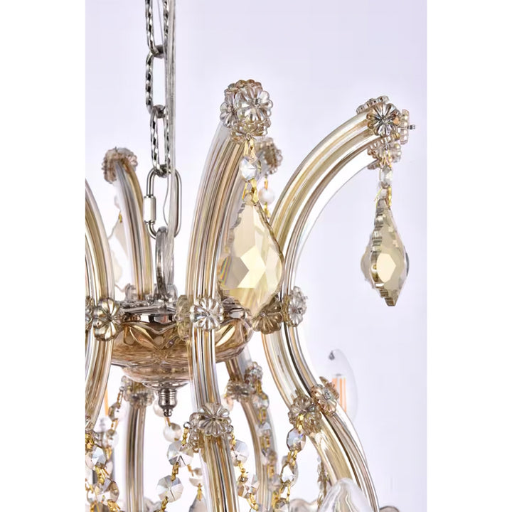 9 light Golden Teak Chandelier Golden Teak (Smoky) Royal Cut Crystal - View 5 - Joshua Marshal