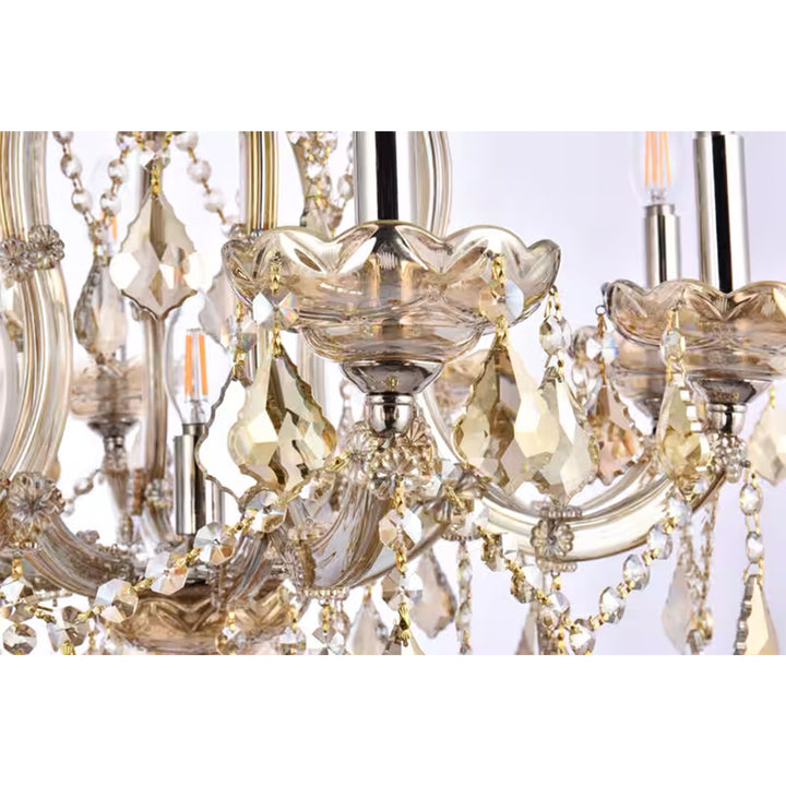 9 light Golden Teak Chandelier Golden Teak (Smoky) Royal Cut Crystal - View 6 - Joshua Marshal