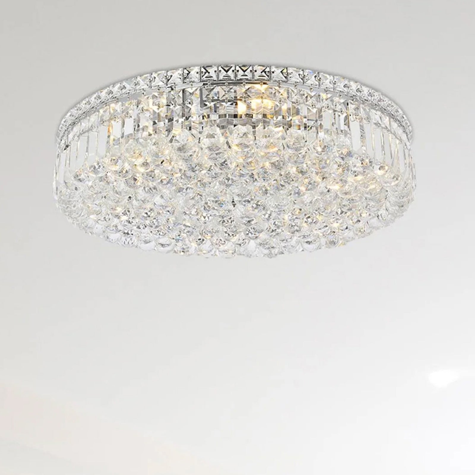 9 light Chrome Flush Mount Clear Royal Cut Crystal Chrome Finish - LIGHTING by Joshua Marshal