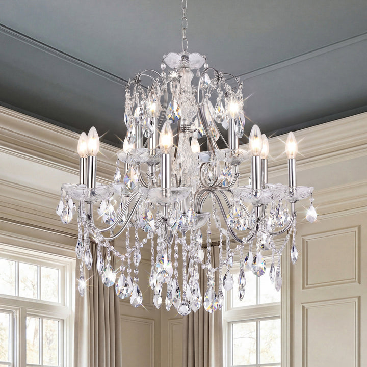 12 light Chrome Chandelier Clear Royal Cut Crystal Chrome Finish - LIGHTING by Joshua Marshal