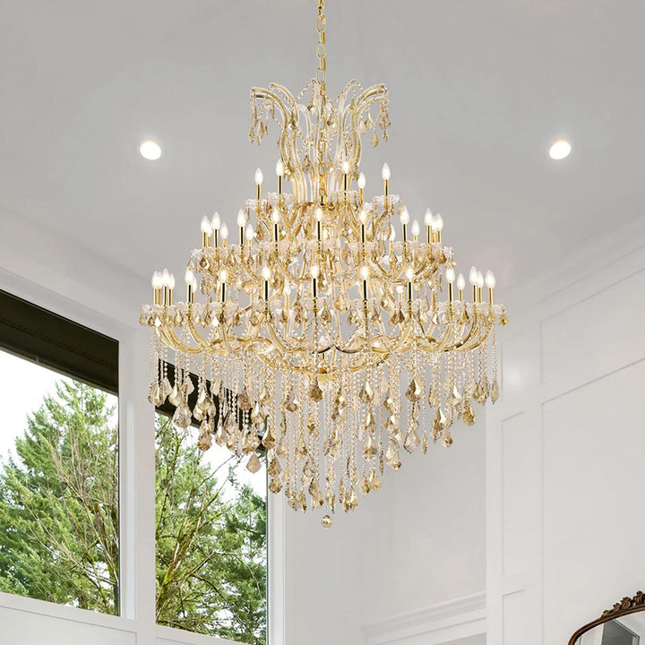 49 light Gold Chandelier Golden Teak (Smoky) Royal Cut Crystal Gold Finish - LIGHTING by Joshua Marshal