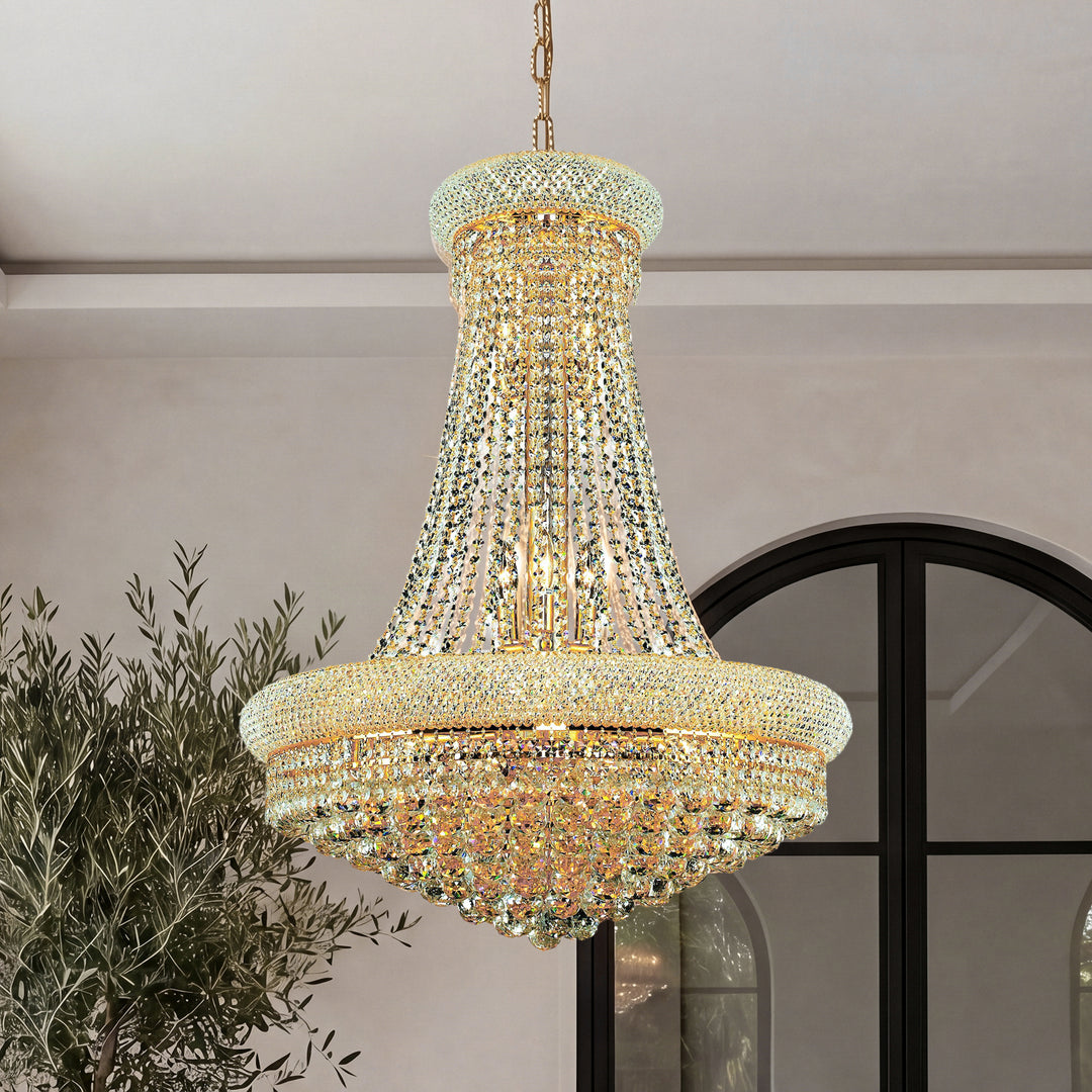 14 light Gold Chandelier Clear Royal Cut Crystal Gold Finish - LIGHTING by Joshua Marshal