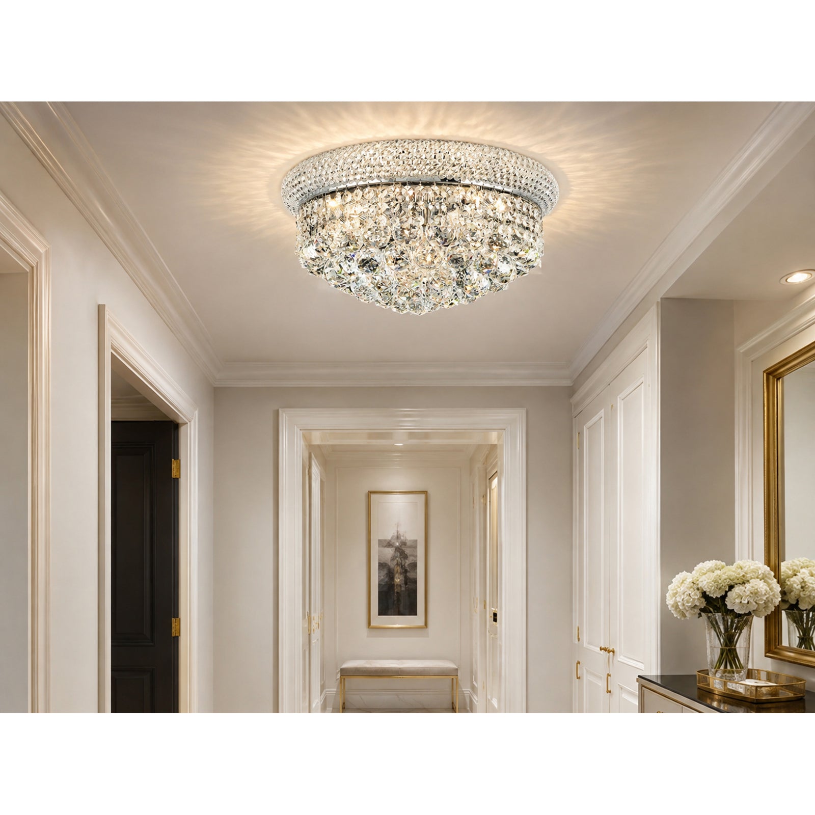 8 light Chrome Flush Mount Clear Royal Cut Crystal - View 2 - Joshua Marshal