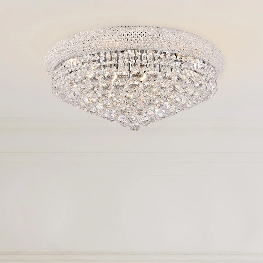 12 light Chrome Flush Mount Clear Royal Cut Crystal Chrome Finish - LIGHTING by Joshua Marshal