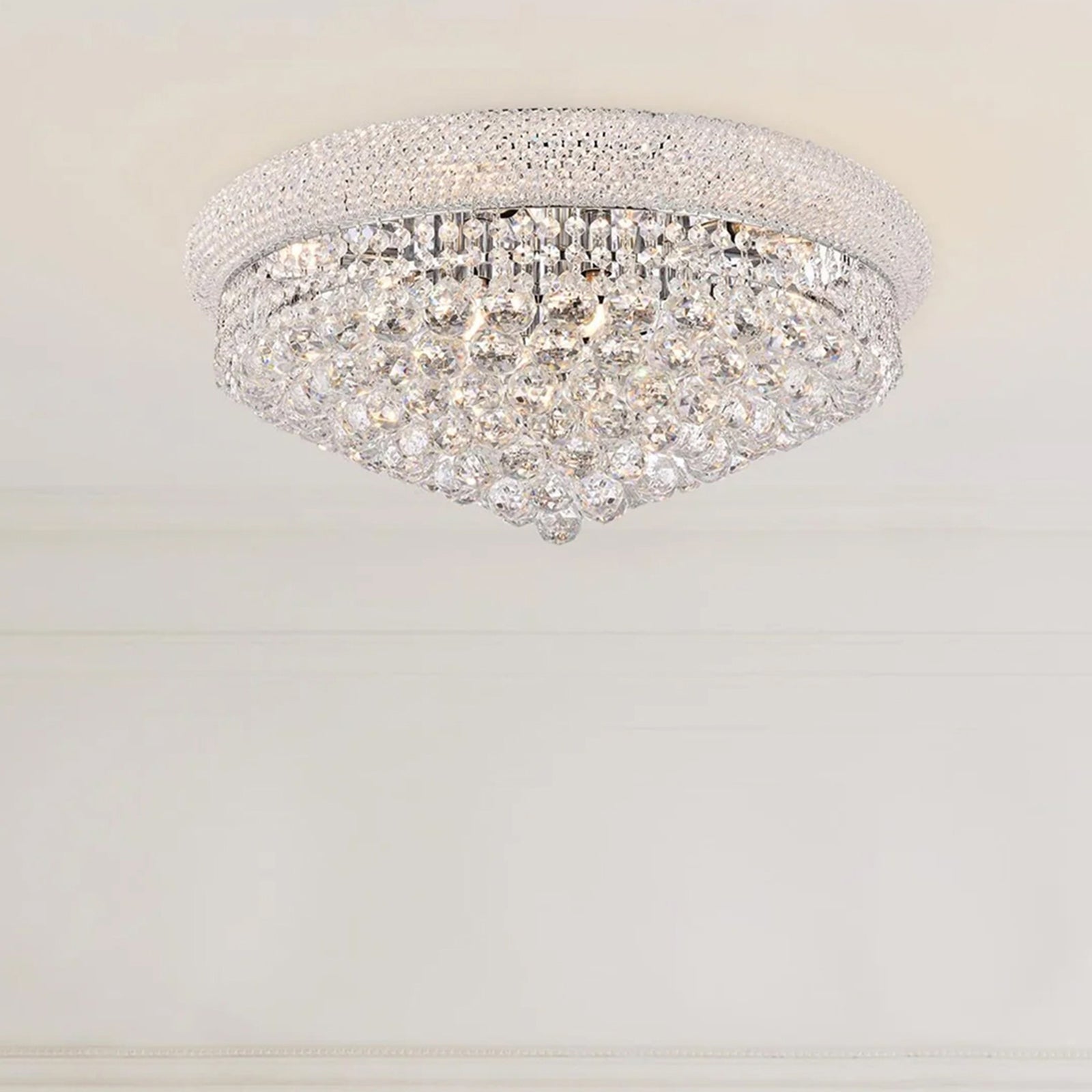 12 light Chrome Flush Mount Clear Royal Cut Crystal Chrome Finish - LIGHTING by Joshua Marshal