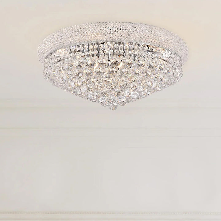 12 light Chrome Flush Mount Clear Royal Cut Crystal Chrome Finish - LIGHTING by Joshua Marshal