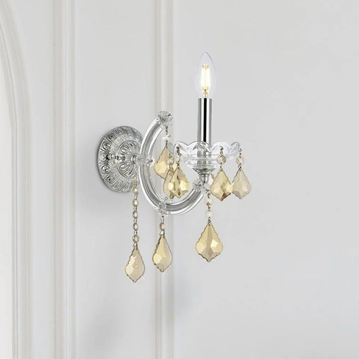 1 light Chrome Wall Sconce Golden Teak (Smoky) Royal Cut Crystal Chrome Finish - LIGHTING by Joshua Marshal
