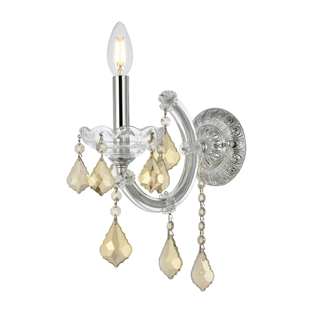 1 light Chrome Wall Sconce Golden Teak (Smoky) Royal Cut Crystal - View 3 - Joshua Marshal