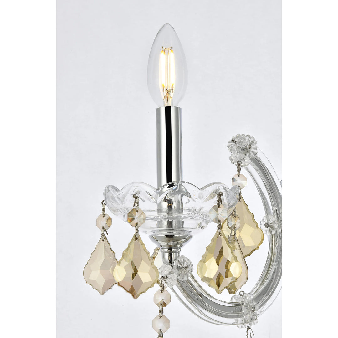 1 light Chrome Wall Sconce Golden Teak (Smoky) Royal Cut Crystal - View 4 - Joshua Marshal