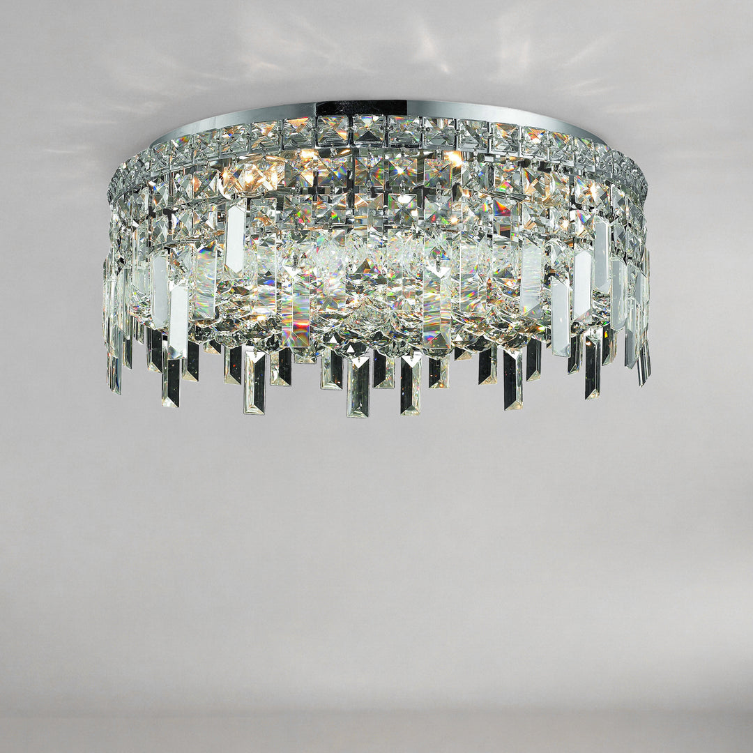 6 light Chrome Flush Mount Clear Royal Cut Crystal Chrome Finish - LIGHTING by Joshua Marshal
