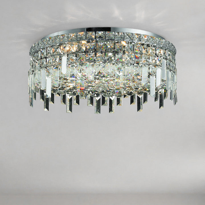 6 light Chrome Flush Mount Clear Royal Cut Crystal Chrome Finish - LIGHTING by Joshua Marshal