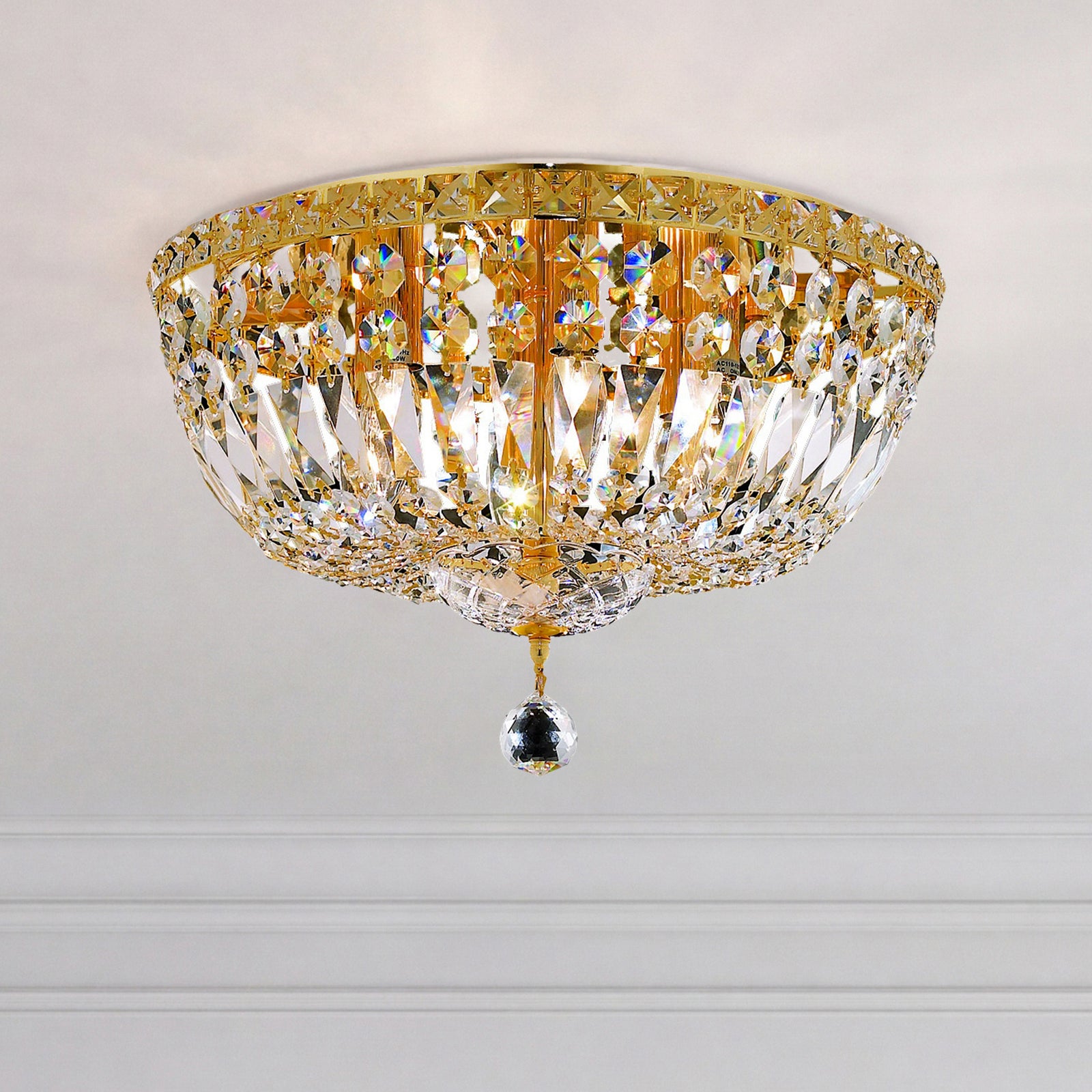 6 light Gold Flush Mount Clear Royal Cut Crystal Gold Finish - LIGHTING by Joshua Marshal