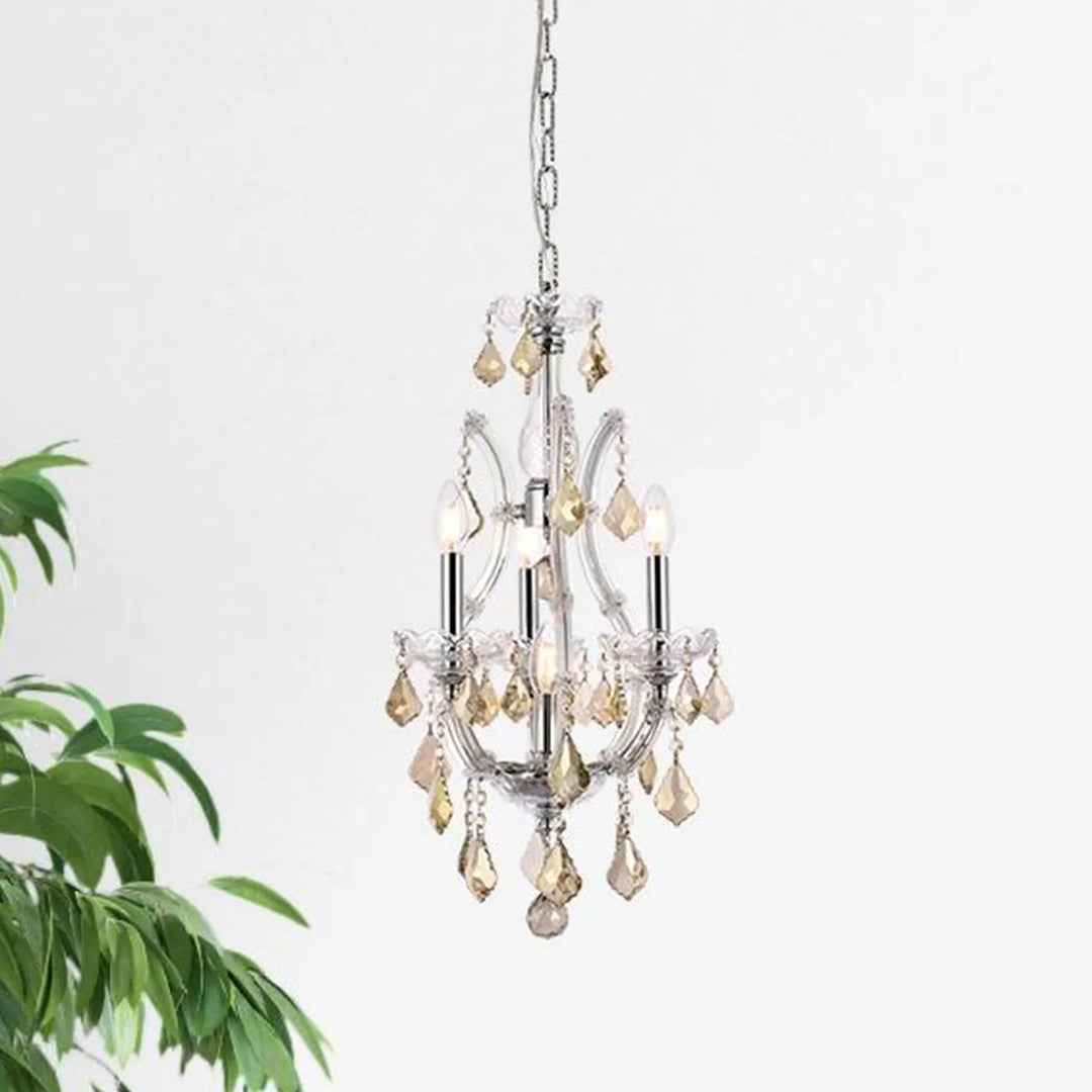 4 light Chrome Pendant Golden Teak (Smoky) Royal Cut Crystal Chrome Finish - LIGHTING by Joshua Marshal