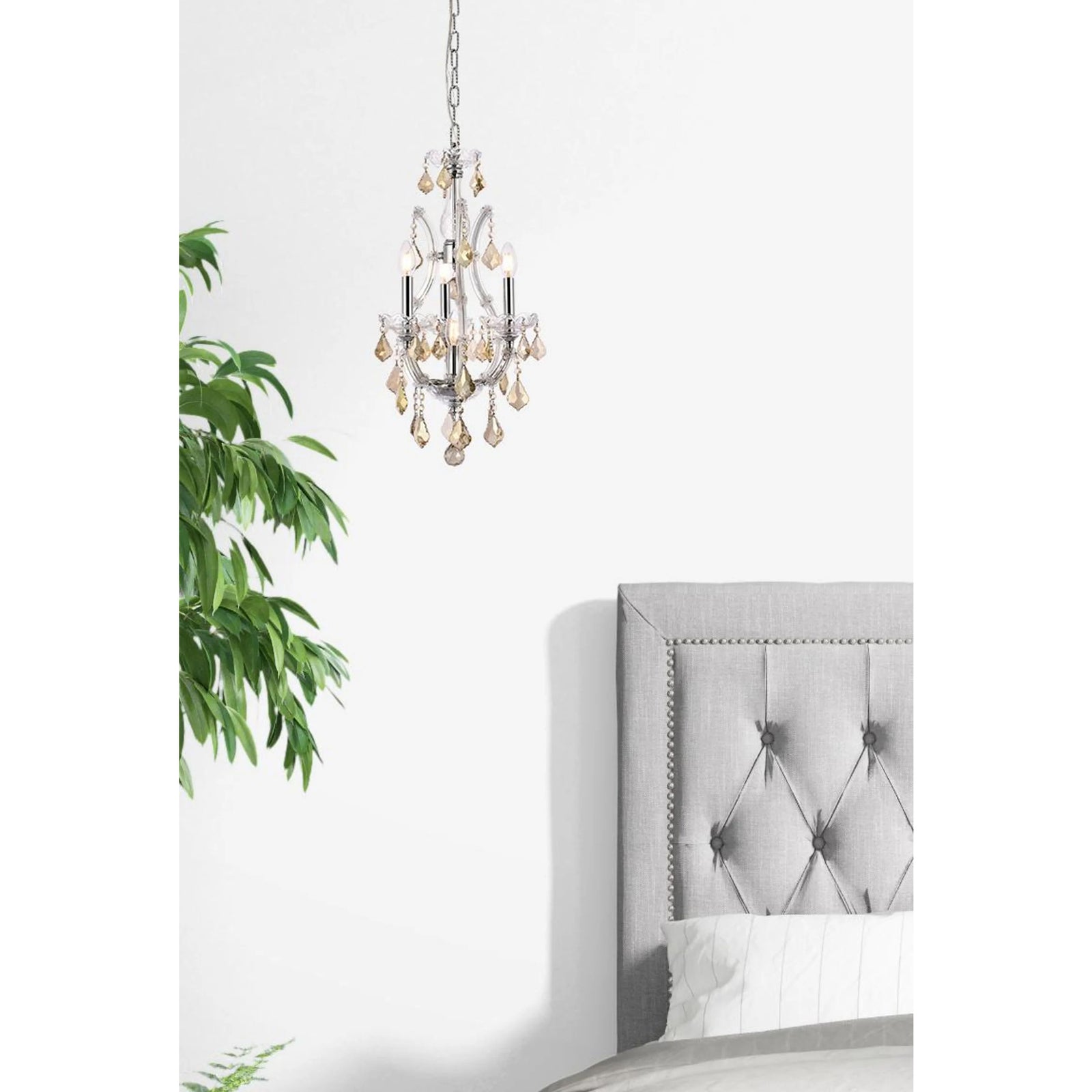 4 light Chrome Pendant Golden Teak (Smoky) Royal Cut Crystal - View 2 - Joshua Marshal