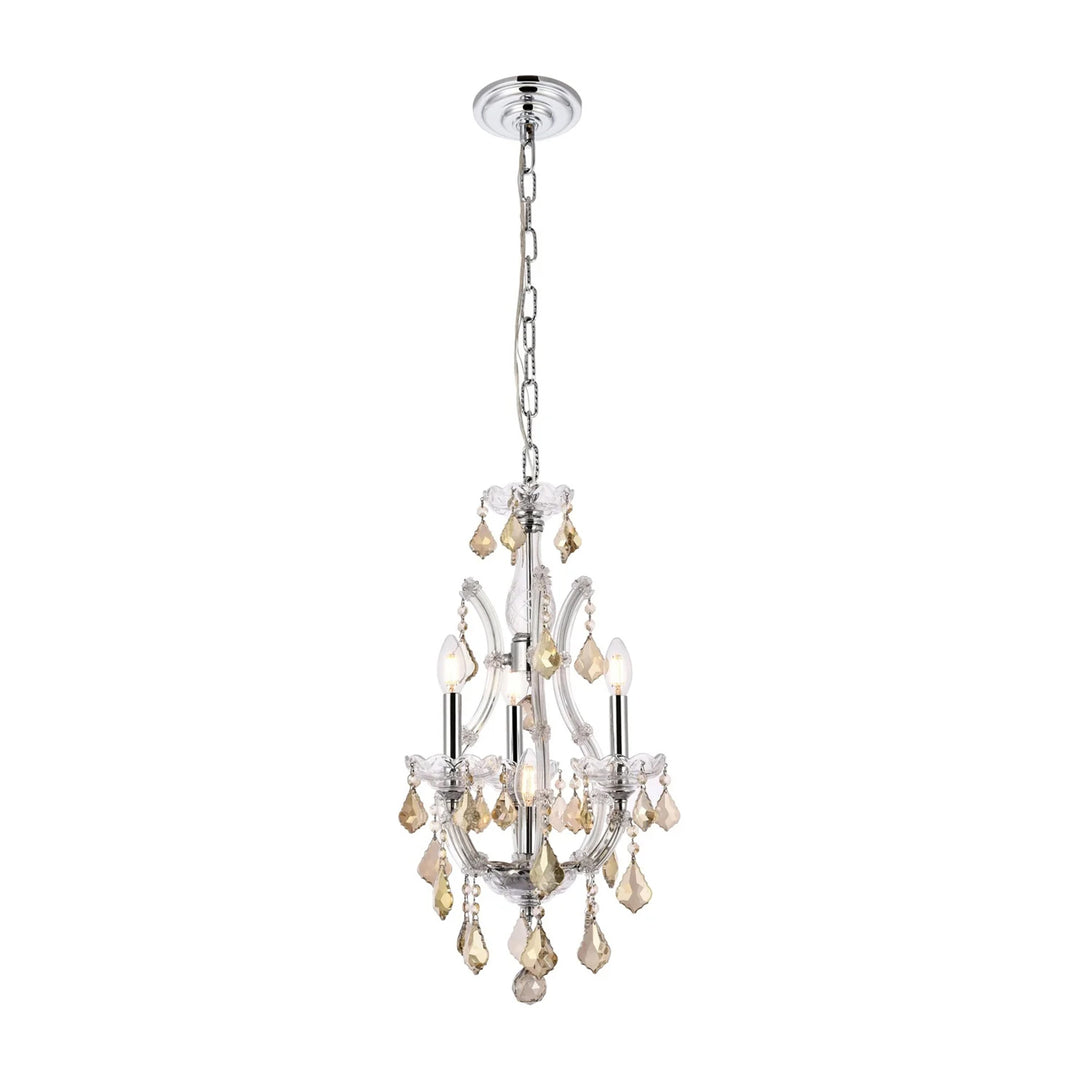 4 light Chrome Pendant Golden Teak (Smoky) Royal Cut Crystal - View 3 - Joshua Marshal