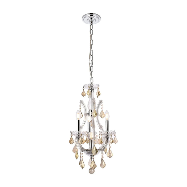 4 light Chrome Pendant Golden Teak (Smoky) Royal Cut Crystal - View 3 - Joshua Marshal