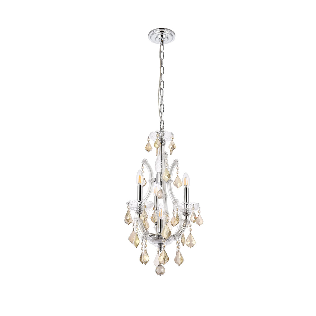 4 light Chrome Pendant Golden Teak (Smoky) Royal Cut Crystal - View 4 - Joshua Marshal