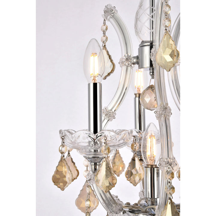 4 light Chrome Pendant Golden Teak (Smoky) Royal Cut Crystal - View 5 - Joshua Marshal