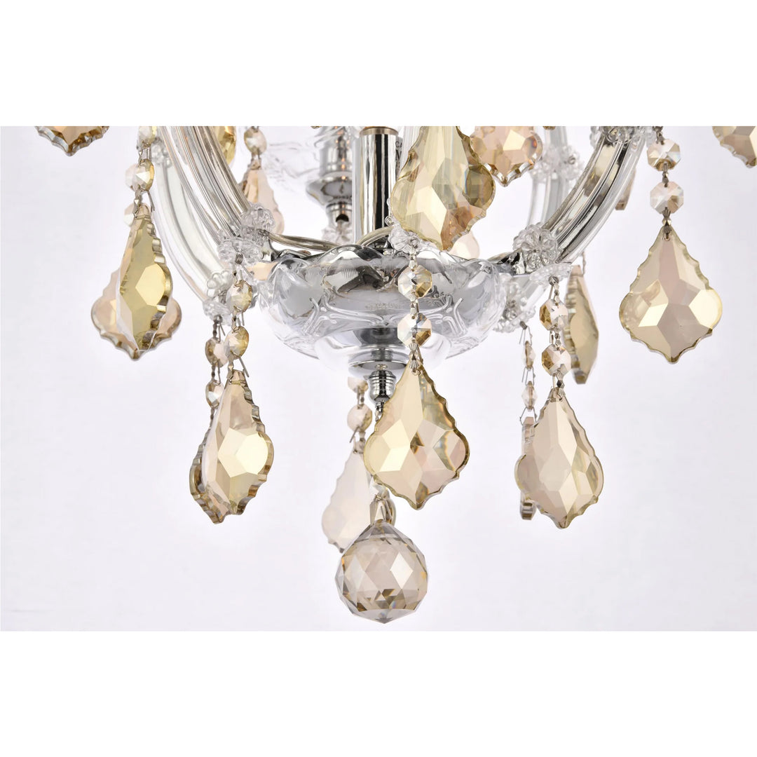 4 light Chrome Pendant Golden Teak (Smoky) Royal Cut Crystal - View 6 - Joshua Marshal