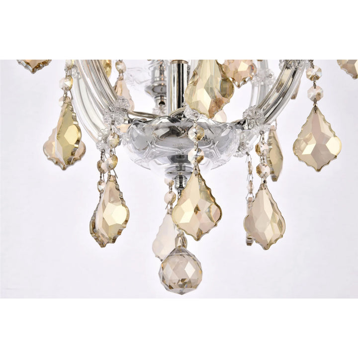 4 light Chrome Pendant Golden Teak (Smoky) Royal Cut Crystal - View 6 - Joshua Marshal