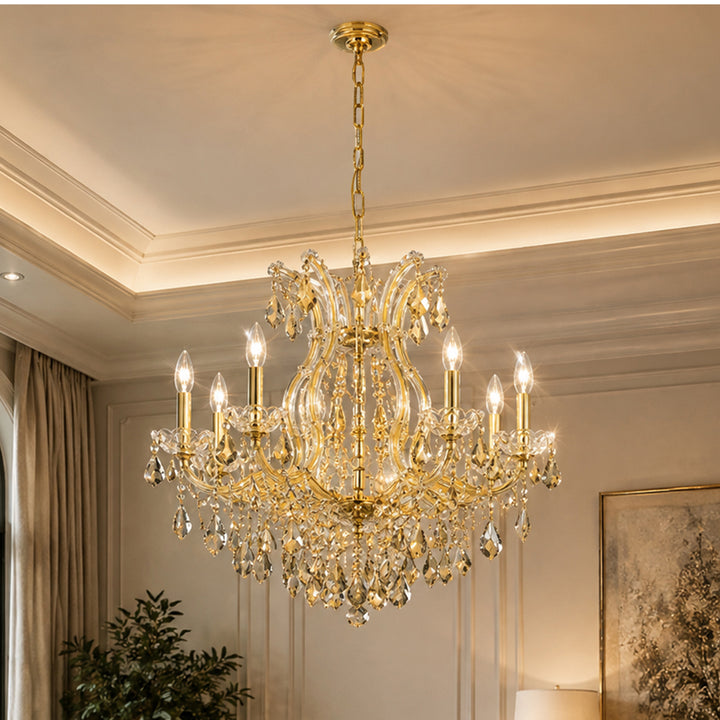 9 light Gold Chandelier Golden Teak (Smoky) Royal Cut Crystal Gold Finish - LIGHTING by Joshua Marshal