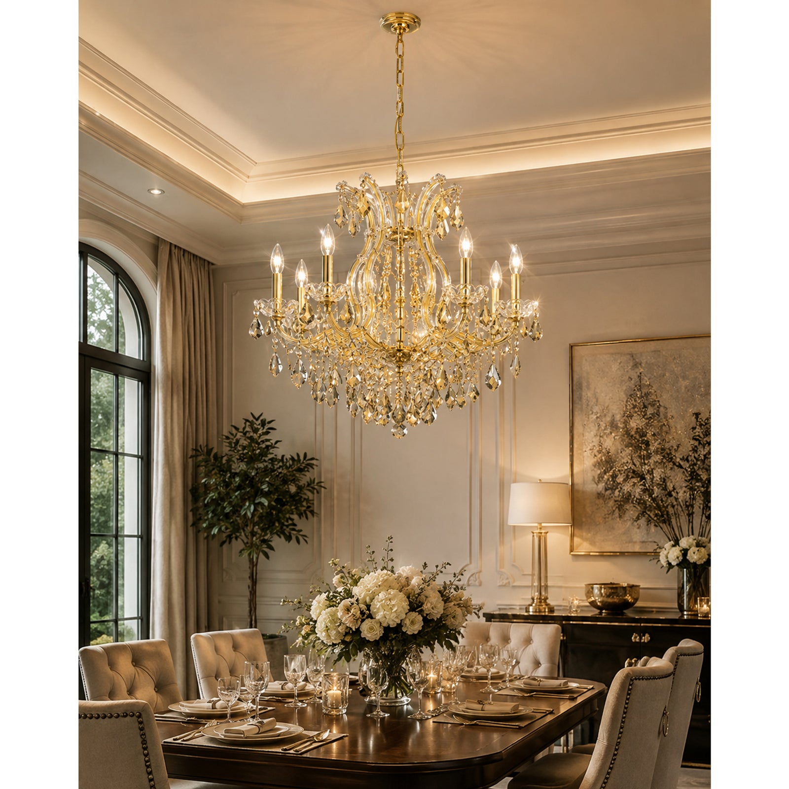 9 light Gold Chandelier Golden Teak (Smoky) Royal Cut Crystal - View 2 - Joshua Marshal