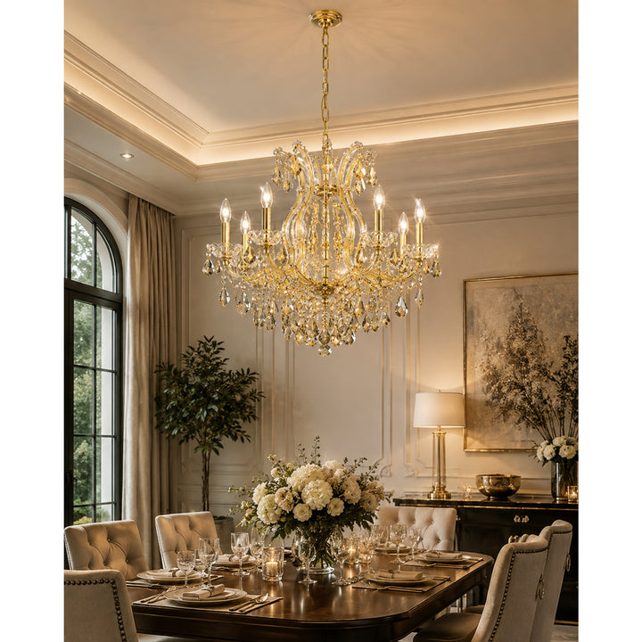 9 light Gold Chandelier Golden Teak (Smoky) Royal Cut Crystal - View 2 - Joshua Marshal