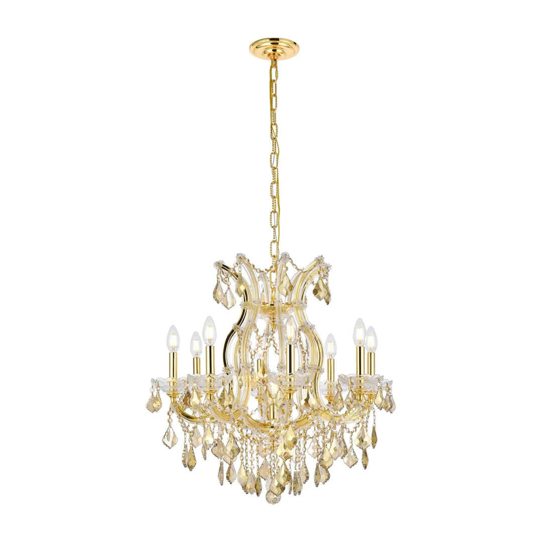 9 light Gold Chandelier Golden Teak (Smoky) Royal Cut Crystal - View 3 - Joshua Marshal