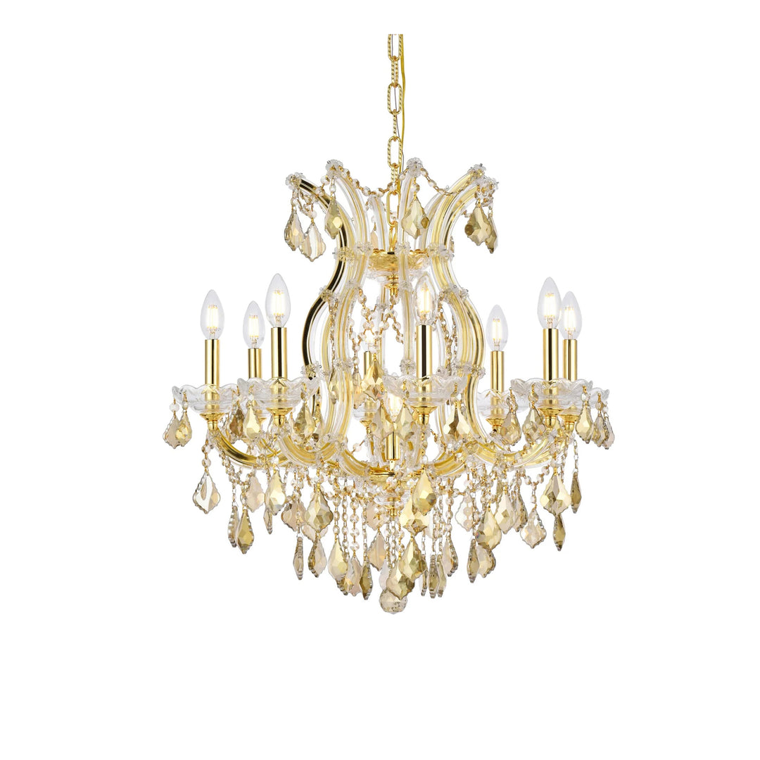 9 light Gold Chandelier Golden Teak (Smoky) Royal Cut Crystal - View 4 - Joshua Marshal