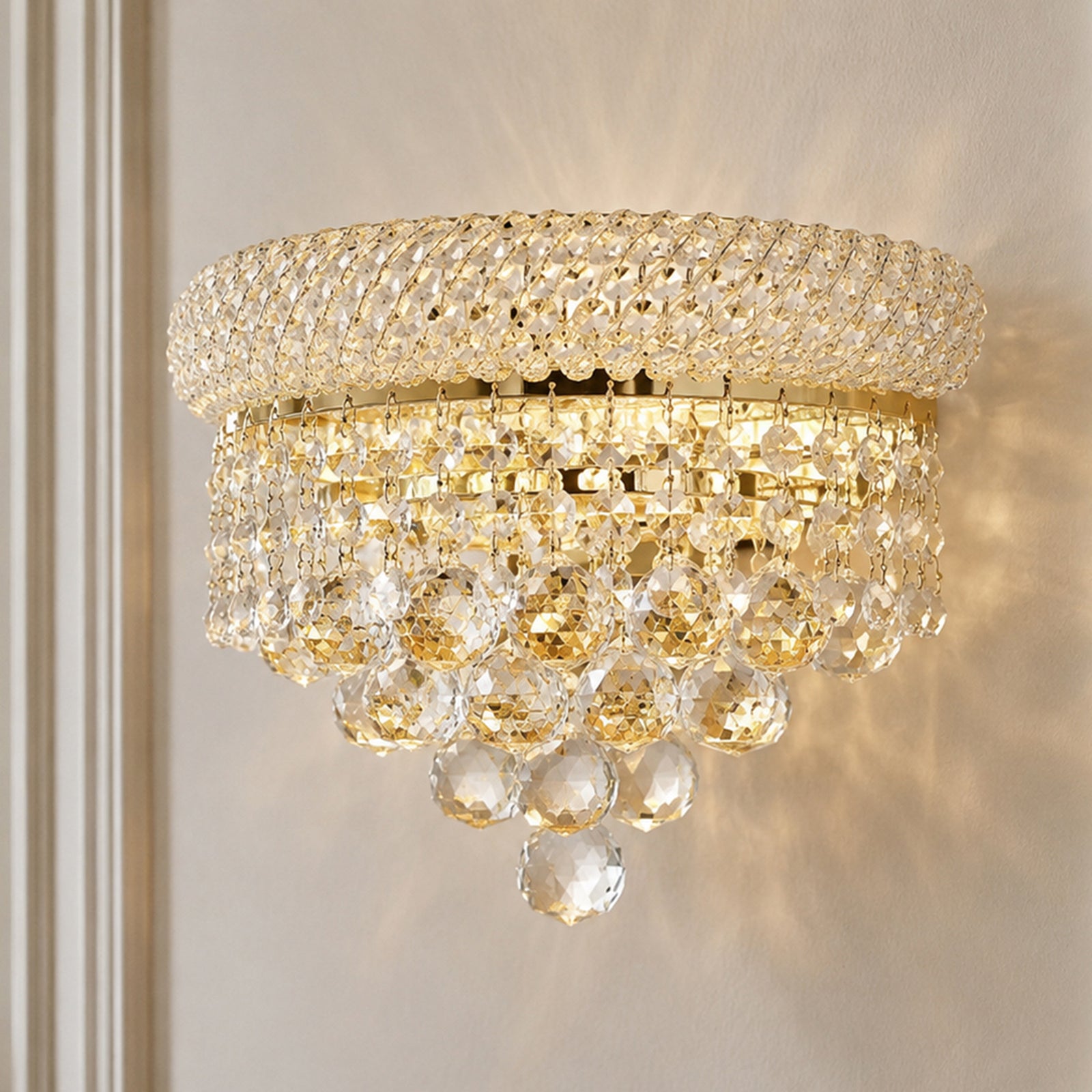 2 light Gold Wall Sconce Clear Royal Cut Crystal Gold Finish - LIGHTING by Joshua Marshal