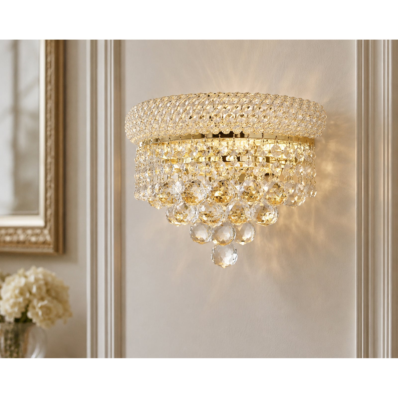 2 light Gold Wall Sconce Clear Royal Cut Crystal - View 2 - Joshua Marshal