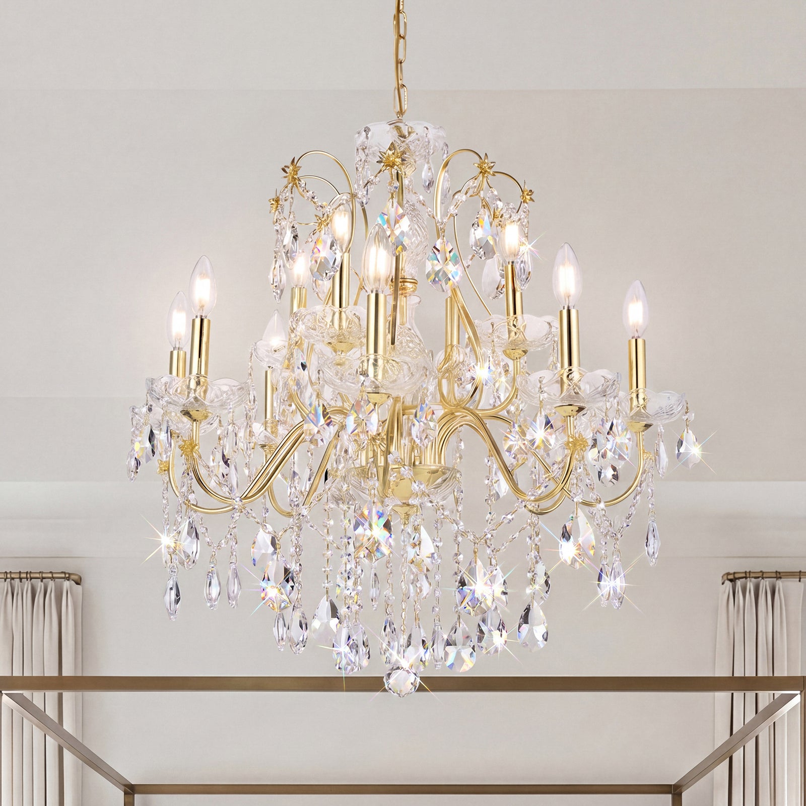12 light Gold Chandelier Clear Royal Cut Crystal Gold Finish - LIGHTING by Joshua Marshal