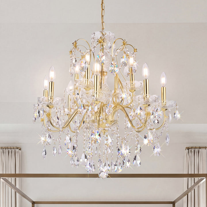 12 light Gold Chandelier Clear Royal Cut Crystal Gold Finish - LIGHTING by Joshua Marshal