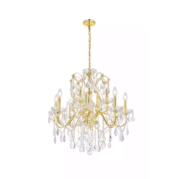 12 light Gold Chandelier Clear Royal Cut Crystal - View 3 - Joshua Marshal