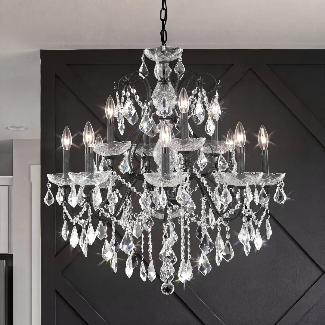 12 light Dark Bronze Chandelier Clear Royal Cut Crystal Dark Bronze Finish - LIGHTING by Joshua Marshal