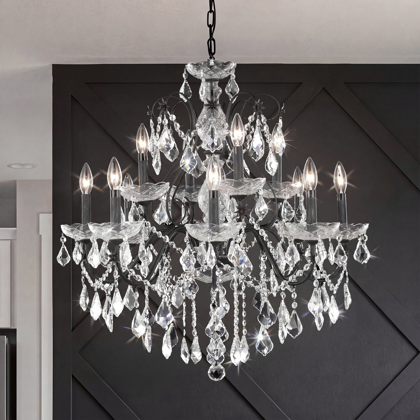 12 light Dark Bronze Chandelier Clear Royal Cut Crystal Dark Bronze Finish - LIGHTING by Joshua Marshal