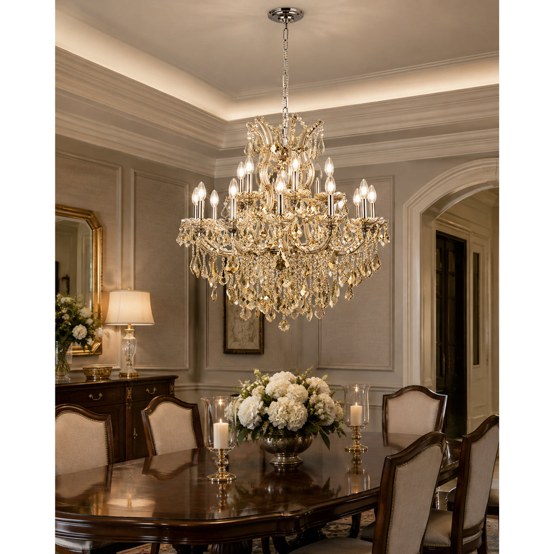 19 light Golden Teak Chandelier Golden Teak (Smoky) Royal Cut Crystal - View 2 - Joshua Marshal