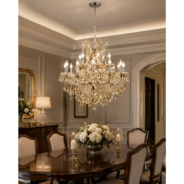 19 light Golden Teak Chandelier Golden Teak (Smoky) Royal Cut Crystal - View 2 - Joshua Marshal