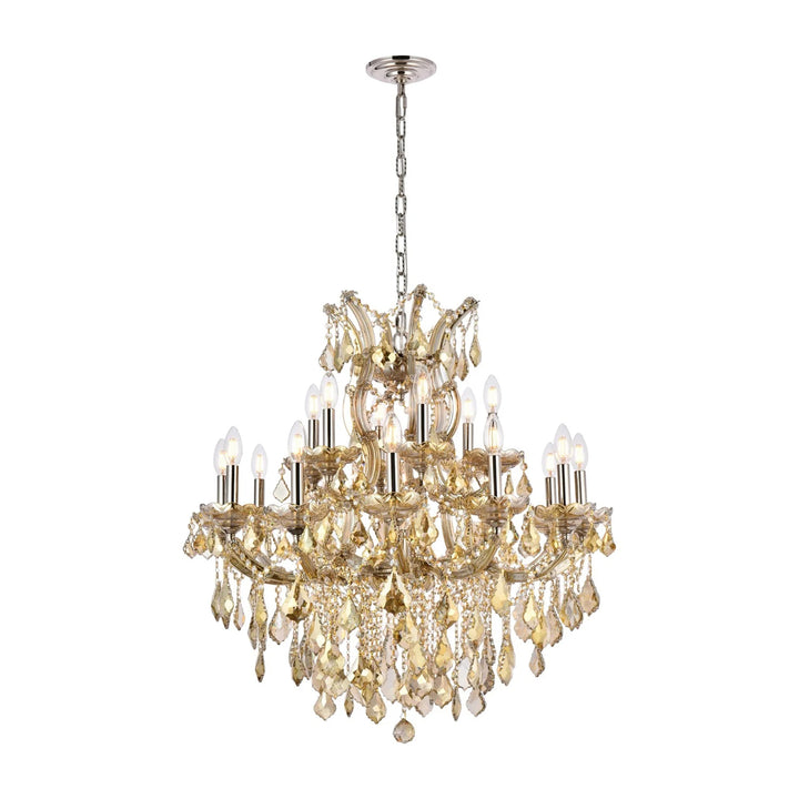 19 light Golden Teak Chandelier Golden Teak (Smoky) Royal Cut Crystal - View 3 - Joshua Marshal