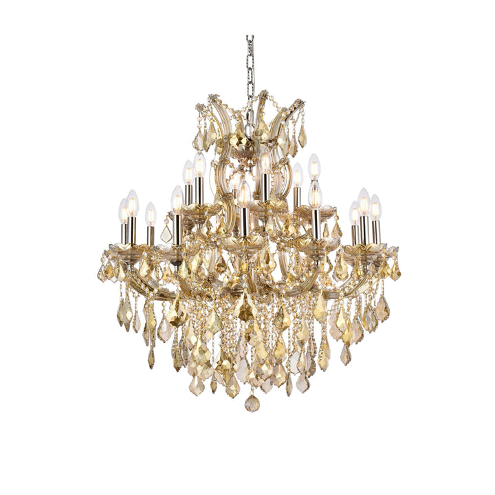 19 light Golden Teak Chandelier Golden Teak (Smoky) Royal Cut Crystal - View 4 - Joshua Marshal