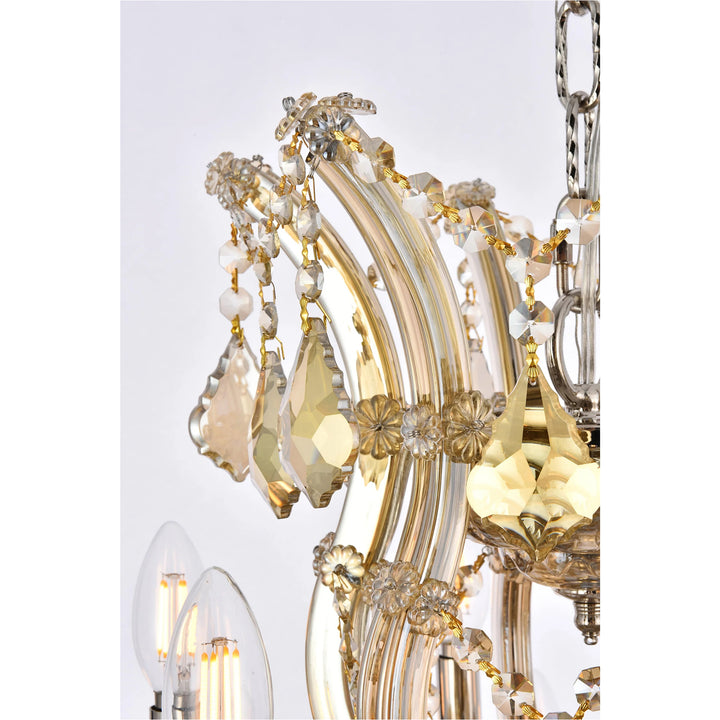 19 light Golden Teak Chandelier Golden Teak (Smoky) Royal Cut Crystal - View 5 - Joshua Marshal