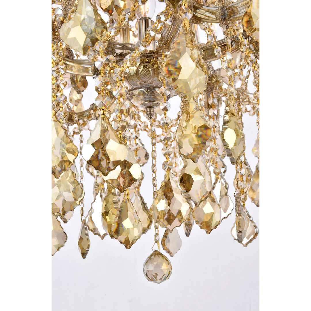 19 light Golden Teak Chandelier Golden Teak (Smoky) Royal Cut Crystal - View 6 - Joshua Marshal