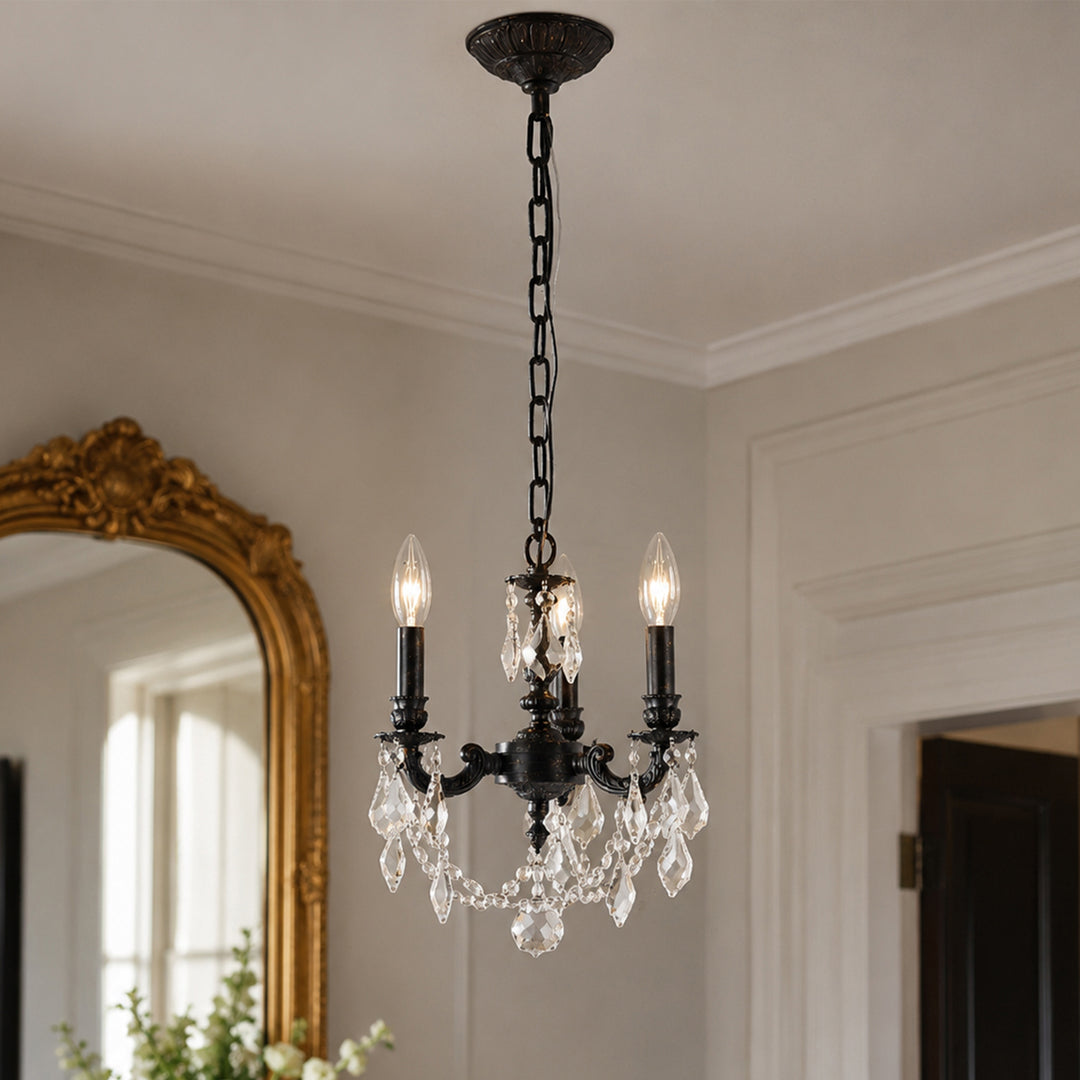 3 light Dark Bronze Pendant Clear Royal Cut Crystal Dark Bronze Finish - LIGHTING by Joshua Marshal