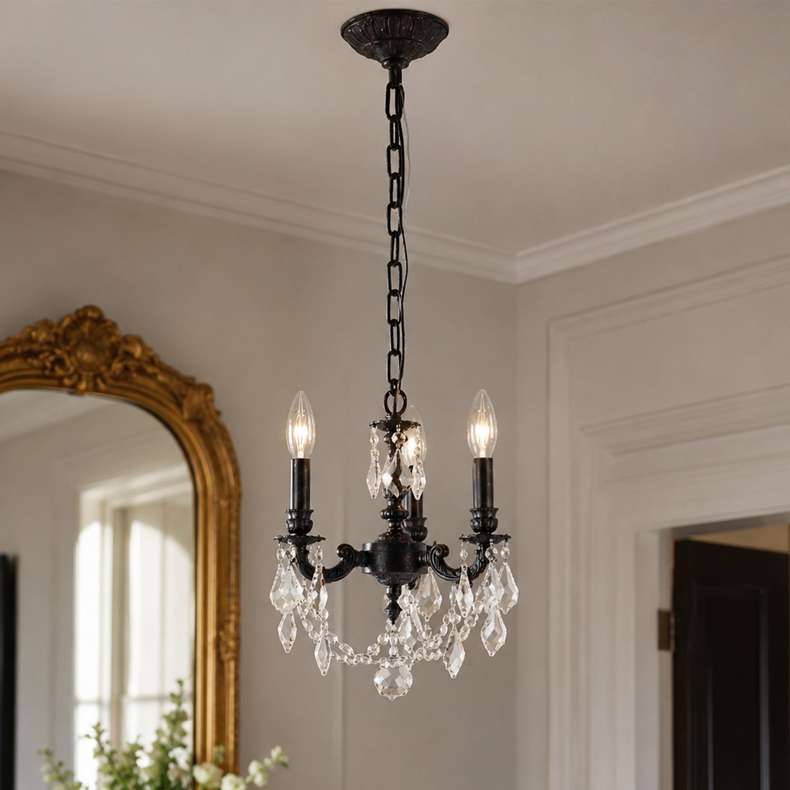 3 light Dark Bronze Pendant Clear Royal Cut Crystal Dark Bronze Finish - LIGHTING by Joshua Marshal