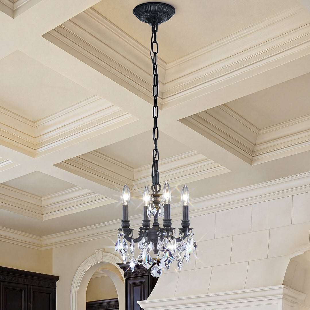 4 light Dark Bronze Pendant Clear Royal Cut Crystal Dark Bronze Finish - LIGHTING by Joshua Marshal