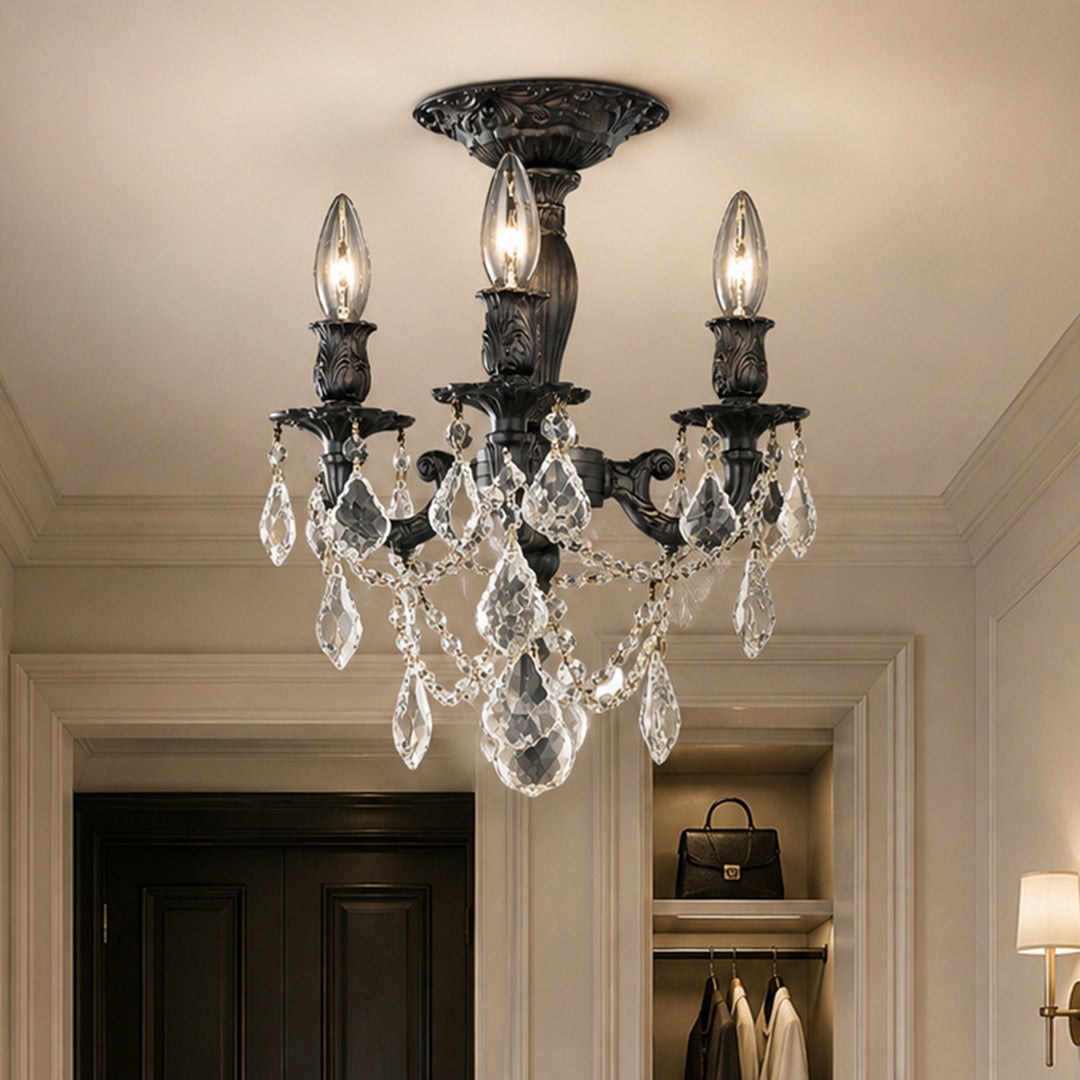 3 light Dark Bronze Flush Mount Clear Royal Cut Crystal Dark Bronze Finish - LIGHTING by Joshua Marshal